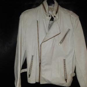 WHITE LEATHER BIKER JACKET